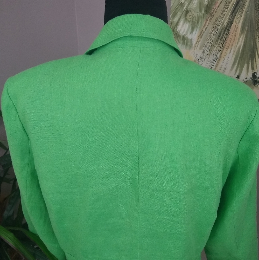 Plus Size M Collection Lime Green Drawstring Linen Jacket - Picture 14 of 16